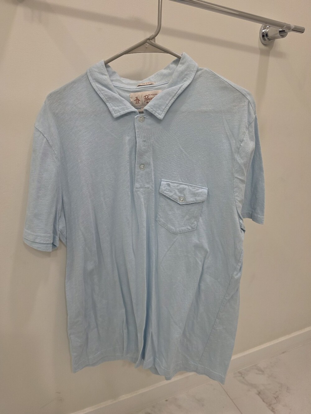 Original Penguin Polo Shirt Men's XL Light Blue Pocket Short Sleeve Classic Fit
